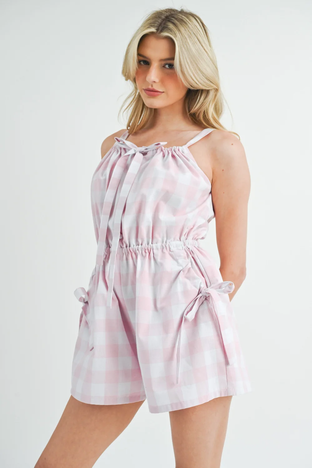 MABLE Plaid Sleeveless Button Down Romper - Image 3