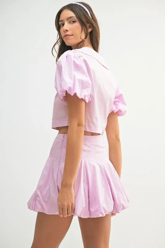 MABLE Puff Sleeve Button Down Top and Bubble Skirt Set - Image 3