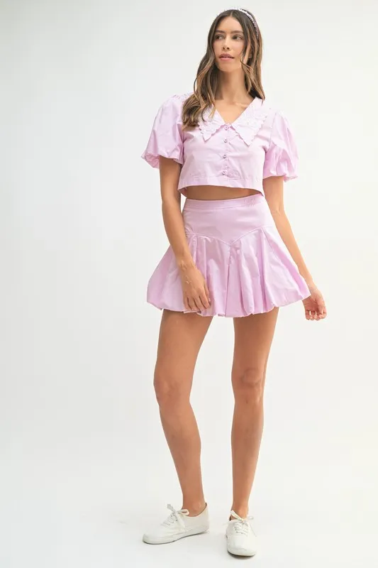 MABLE Puff Sleeve Button Down Top and Bubble Skirt Set - Image 4