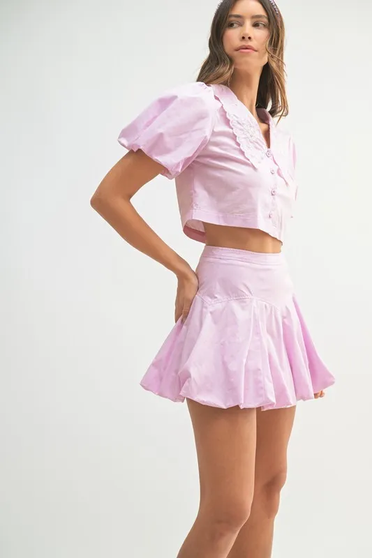 MABLE Puff Sleeve Button Down Top and Bubble Skirt Set - Image 6