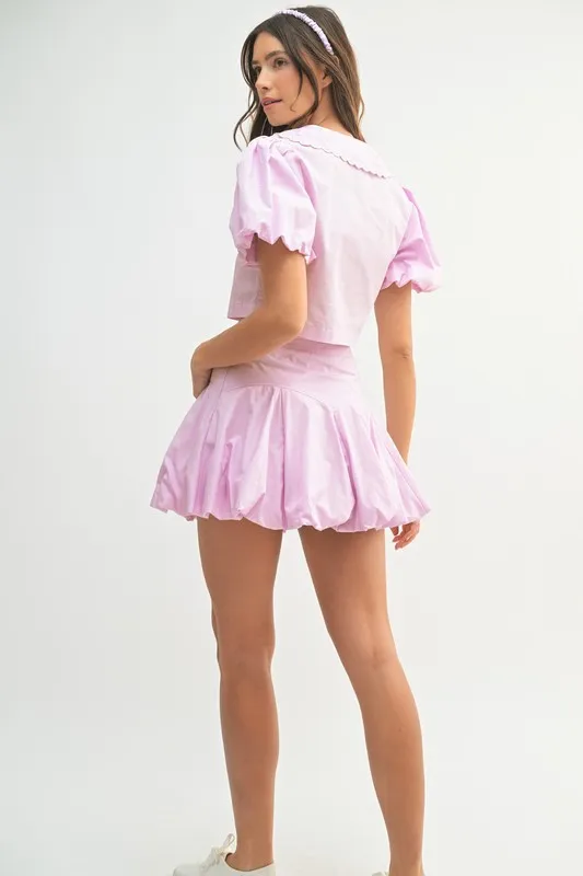 MABLE Puff Sleeve Button Down Top and Bubble Skirt Set - Image 7