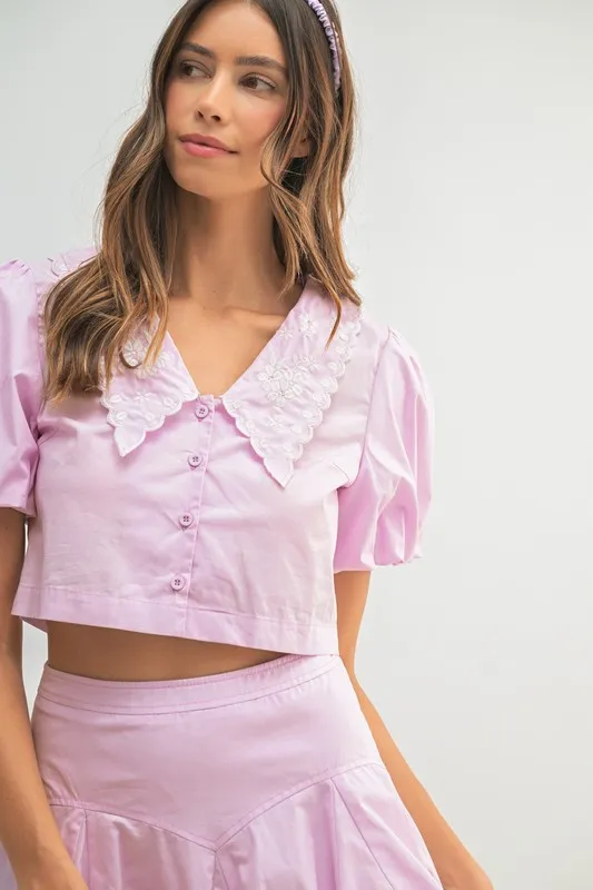 MABLE Puff Sleeve Button Down Top and Bubble Skirt Set - Image 8