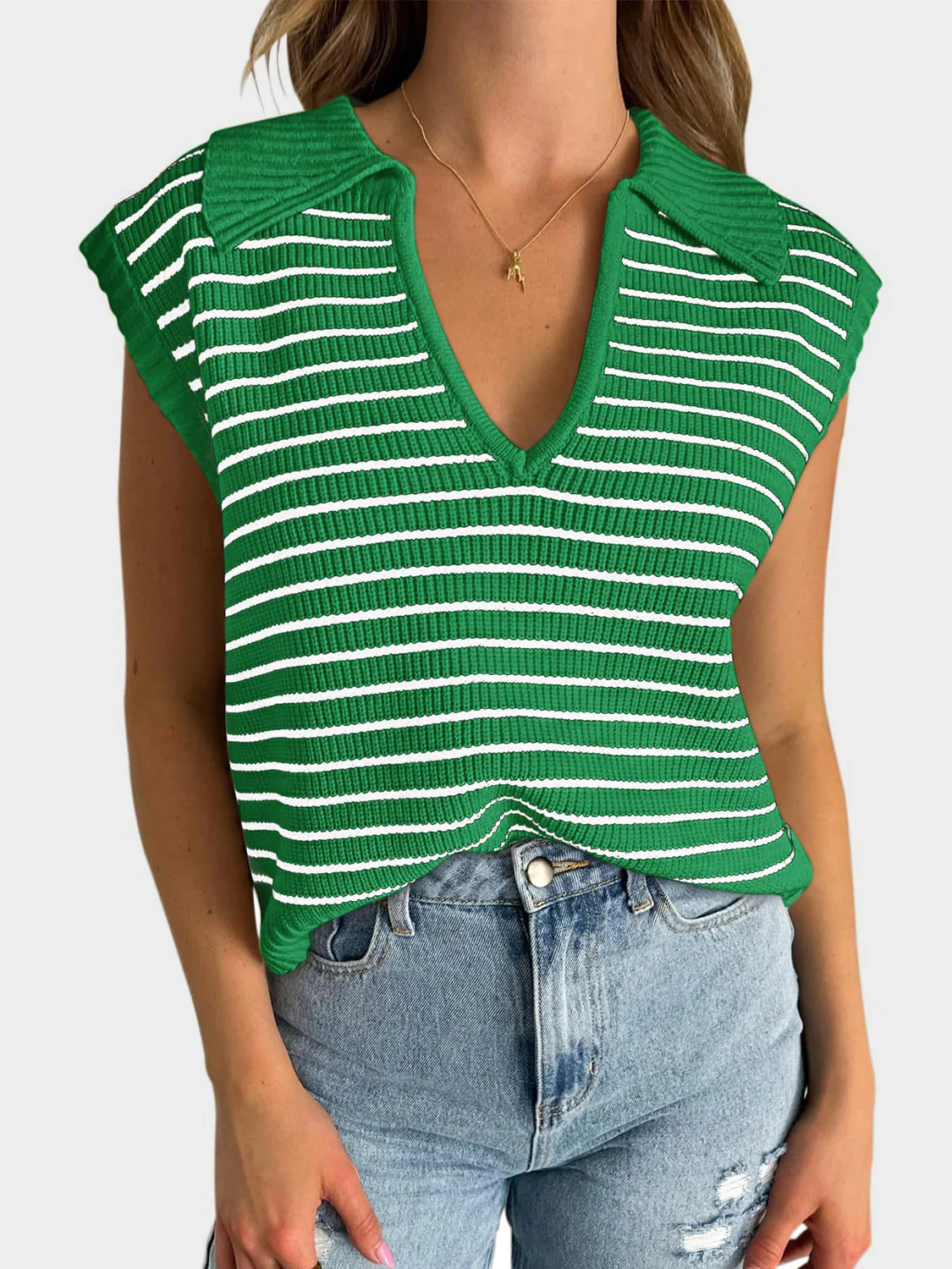 Mandy Collared Neck Striped Sweater Vest - Image 10