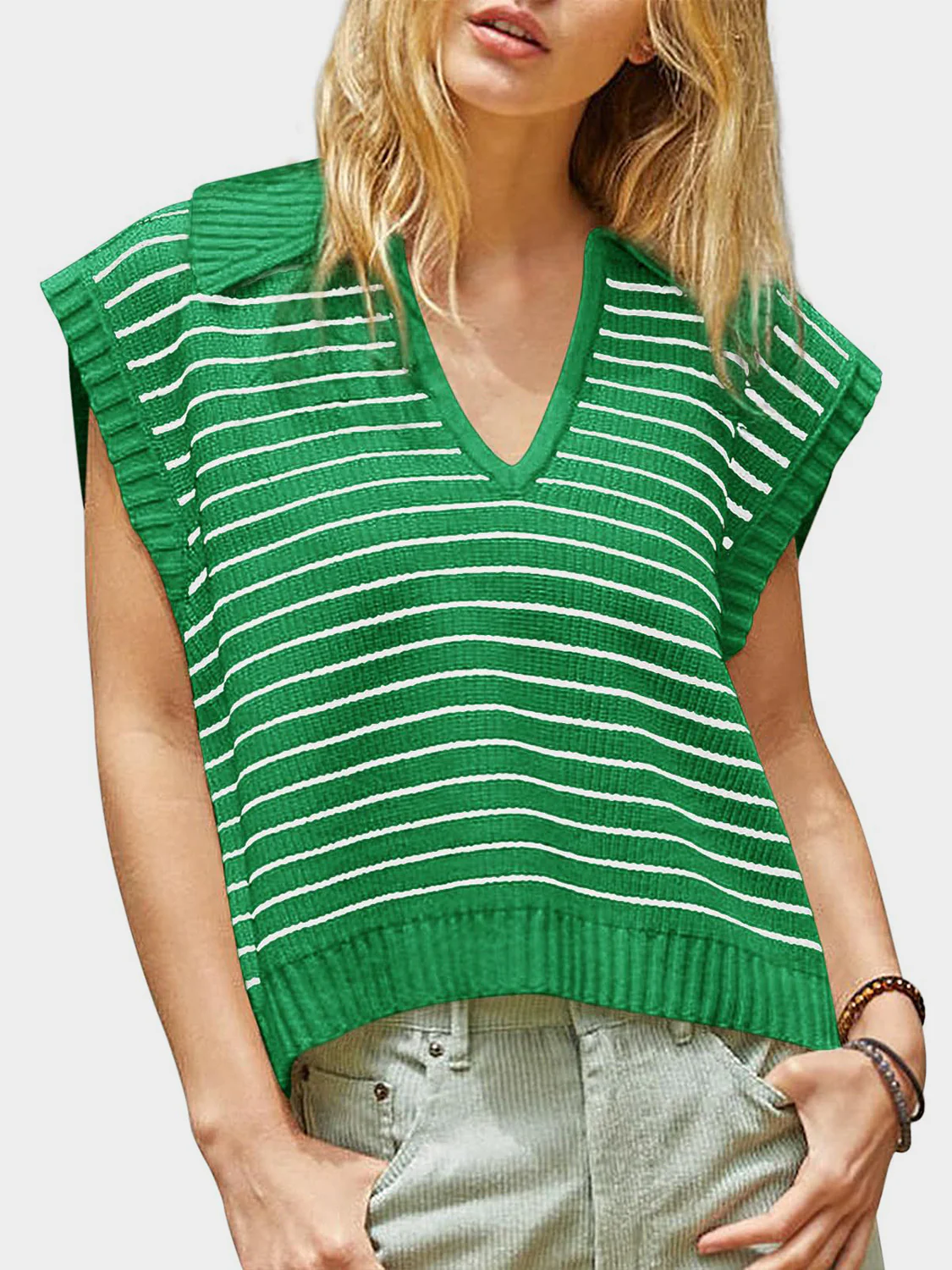 Mandy Collared Neck Striped Sweater Vest - Image 11
