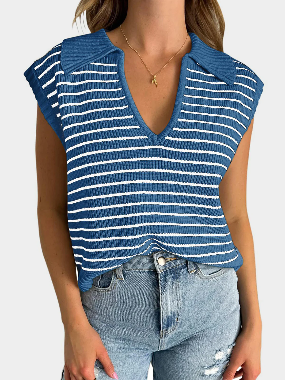 Mandy Collared Neck Striped Sweater Vest - Image 13