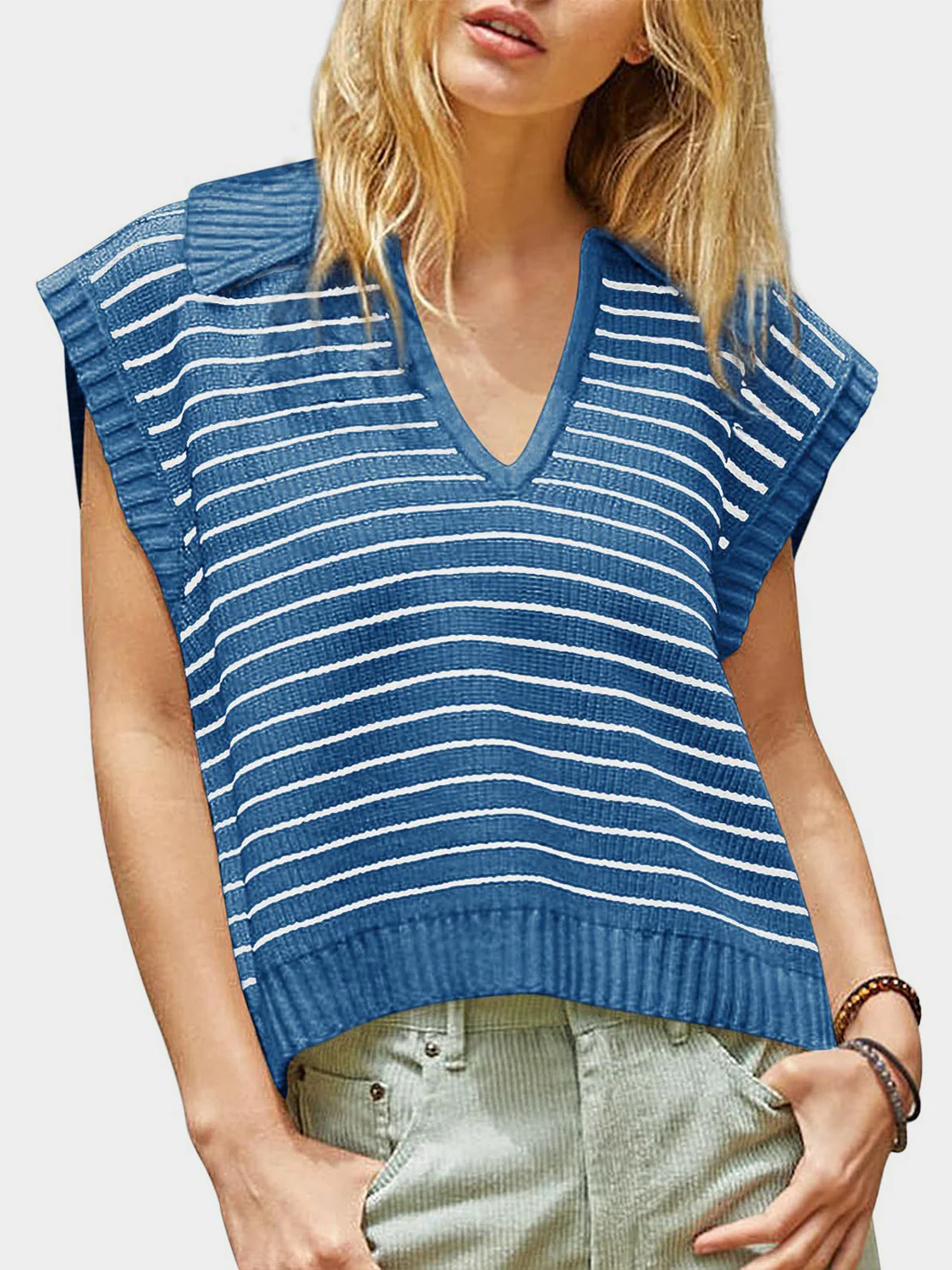 Mandy Collared Neck Striped Sweater Vest - Image 14