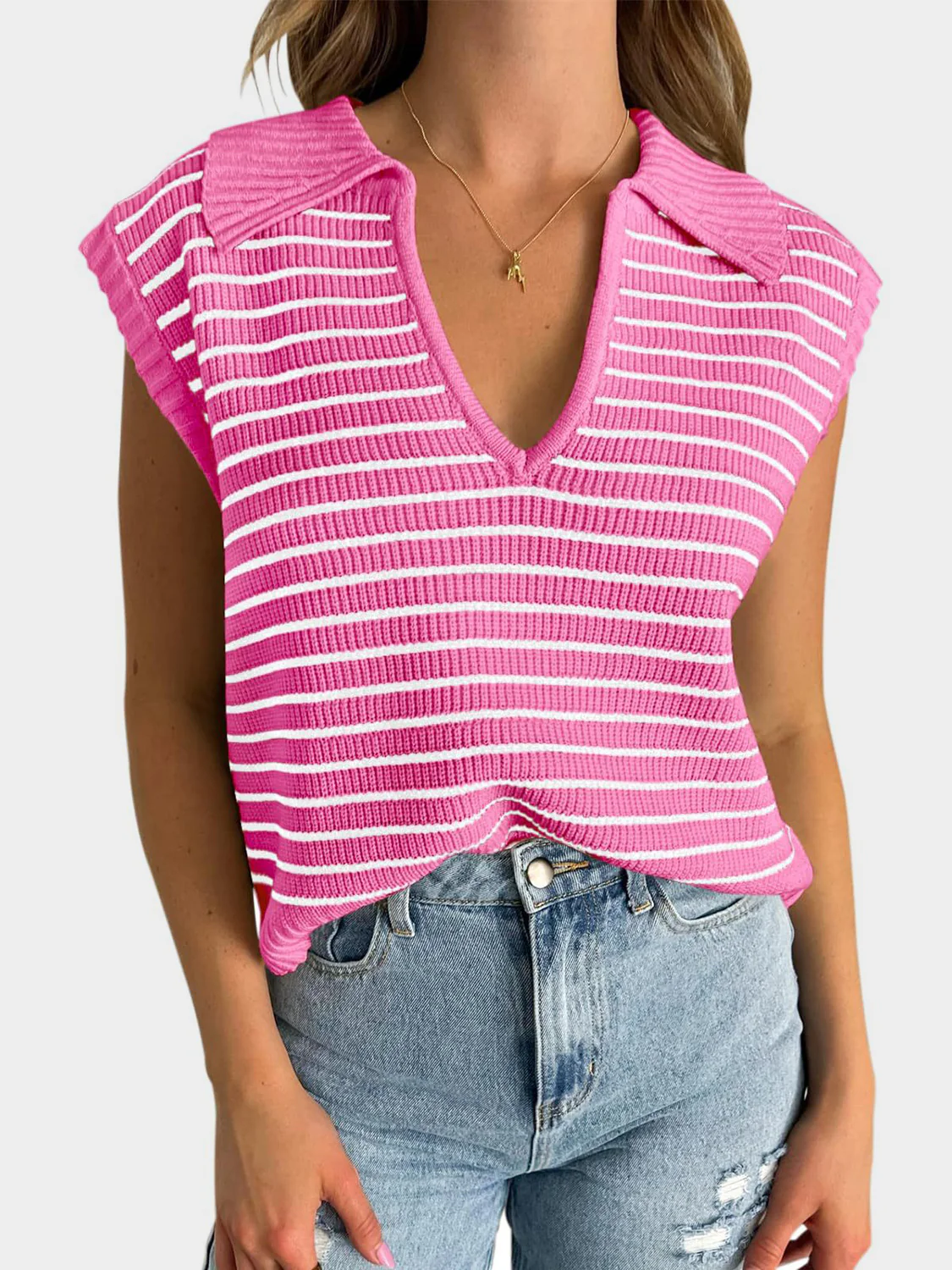 Mandy Collared Neck Striped Sweater Vest - Image 16