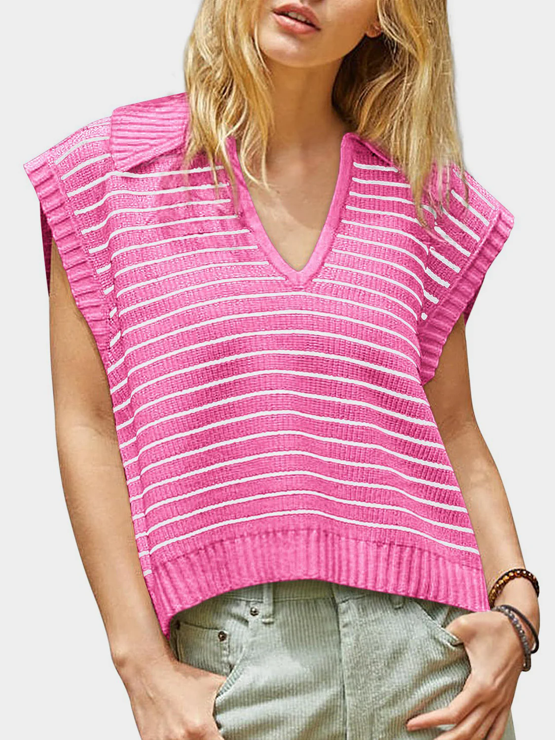 Mandy Collared Neck Striped Sweater Vest - Image 17