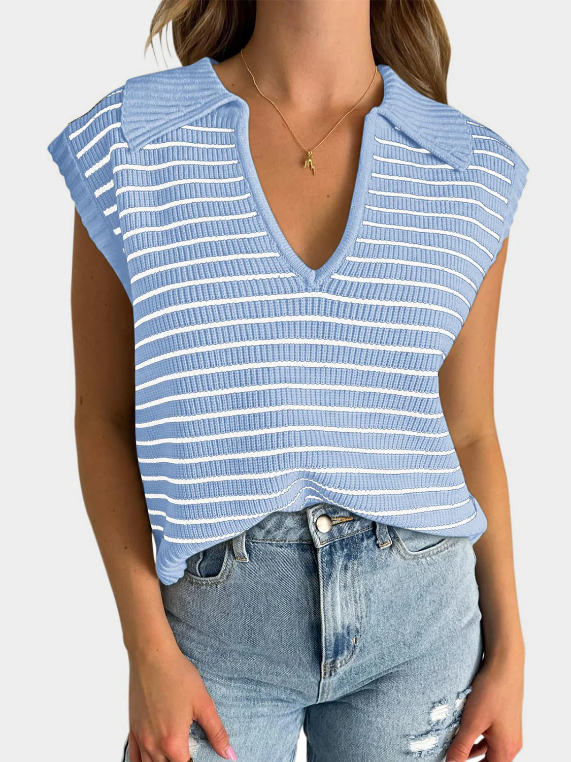 Mandy Collared Neck Striped Sweater Vest - Image 19