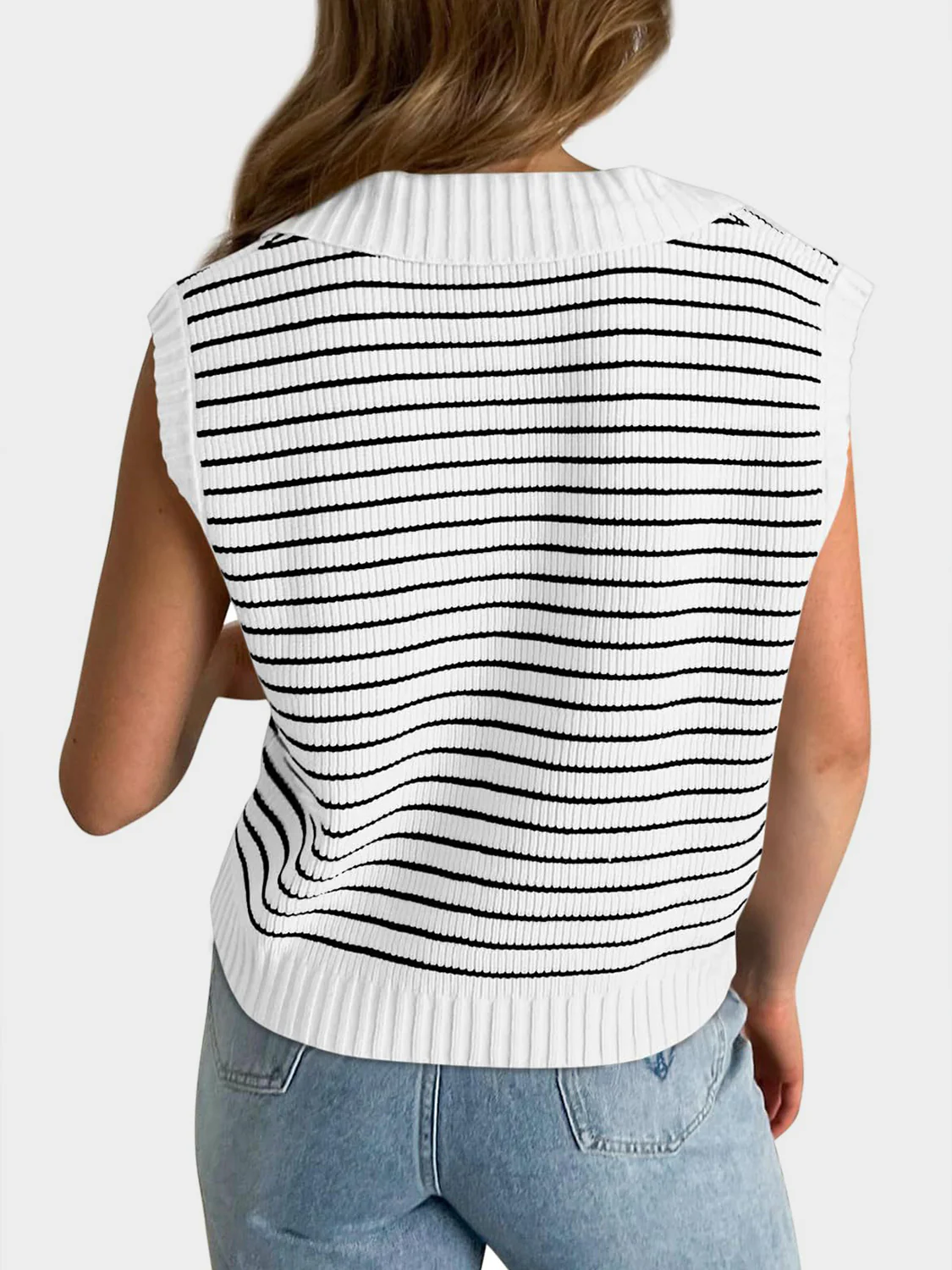 Mandy Collared Neck Striped Sweater Vest - Image 2
