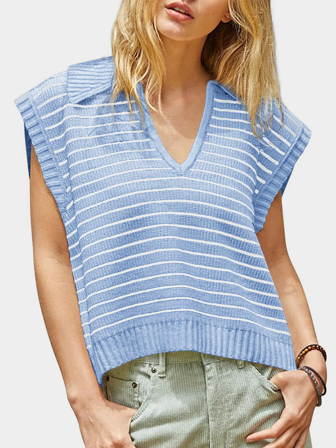 Mandy Collared Neck Striped Sweater Vest - Image 20