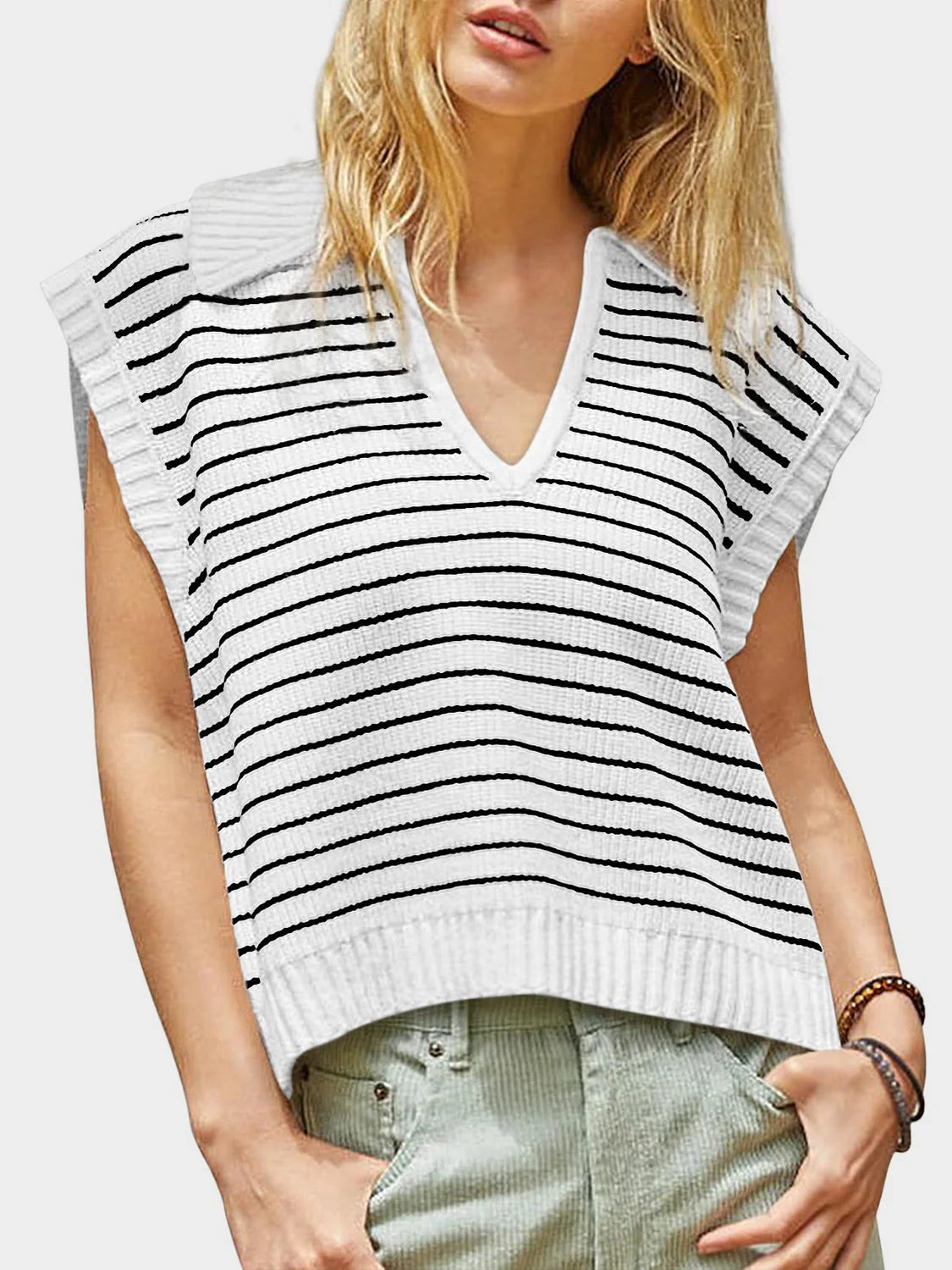 Mandy Collared Neck Striped Sweater Vest - Image 3