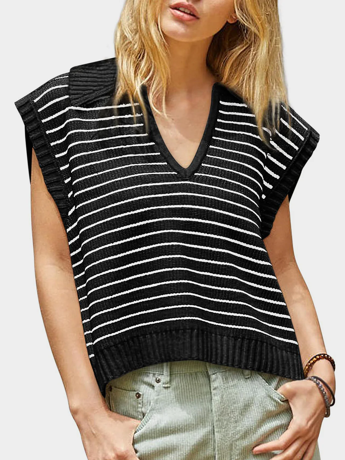 Mandy Collared Neck Striped Sweater Vest - Image 5