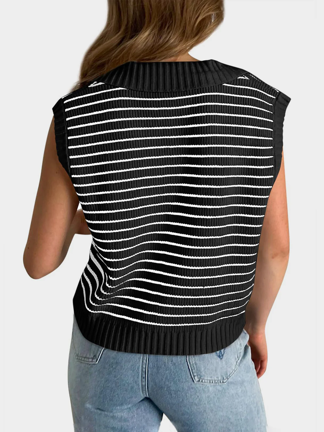 Mandy Collared Neck Striped Sweater Vest - Image 6