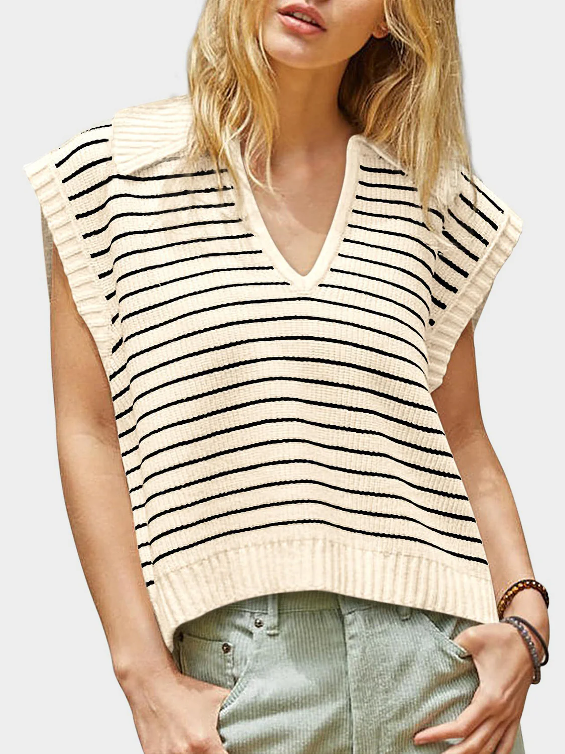 Mandy Collared Neck Striped Sweater Vest - Image 8