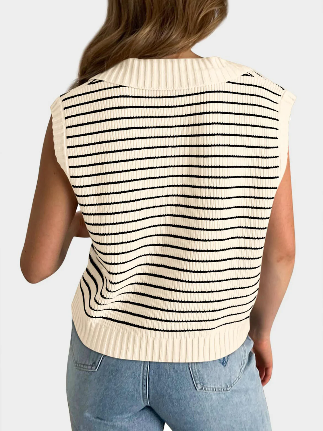Mandy Collared Neck Striped Sweater Vest - Image 9