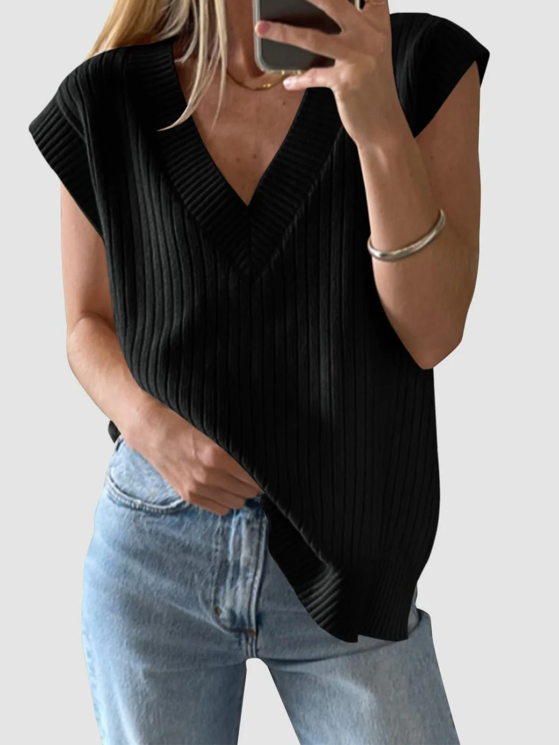 Mandy Ribbed V-Neck Sweater Vest - Image 11