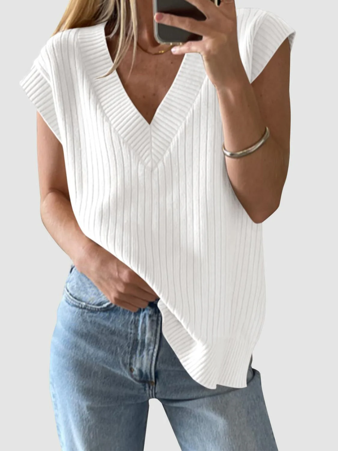 Mandy Ribbed V-Neck Sweater Vest - Image 4