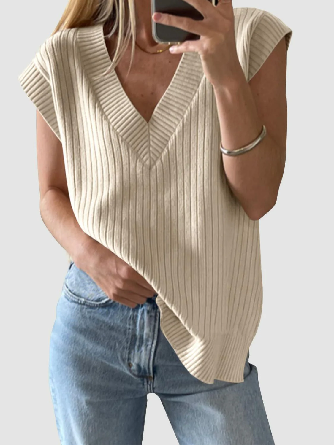 Mandy Ribbed V-Neck Sweater Vest - Image 7