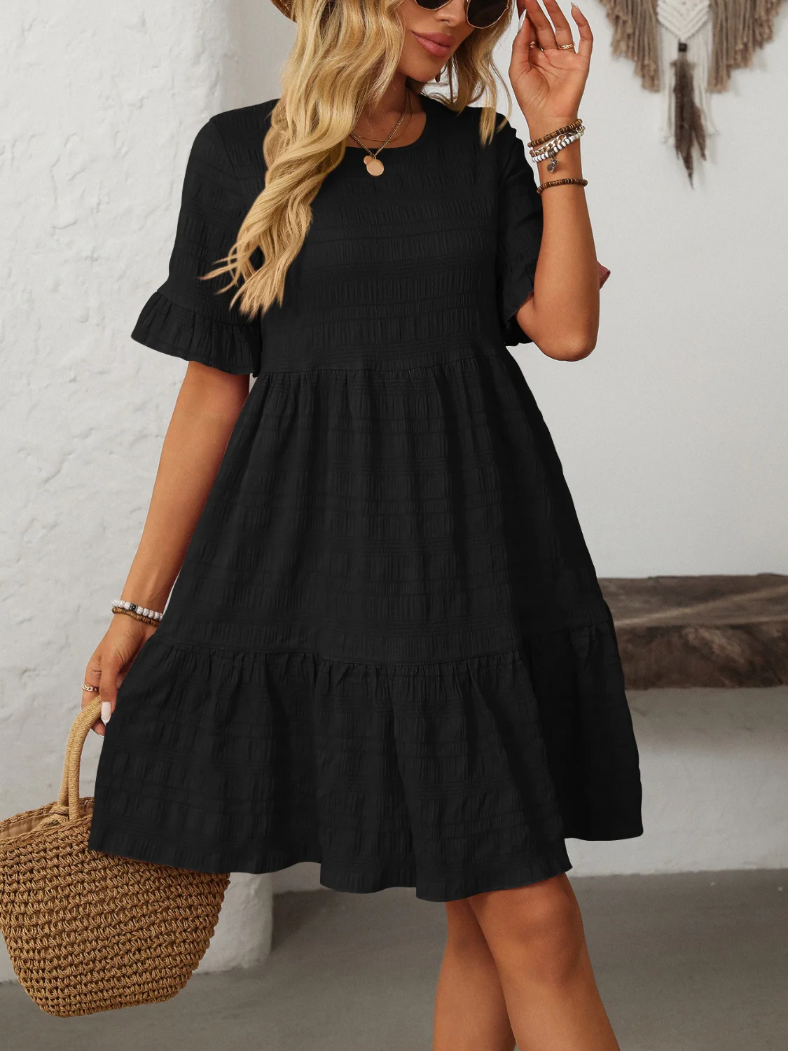 Mandy Ruffled Ruched Round Neck Half Sleeve Dress - Image 11