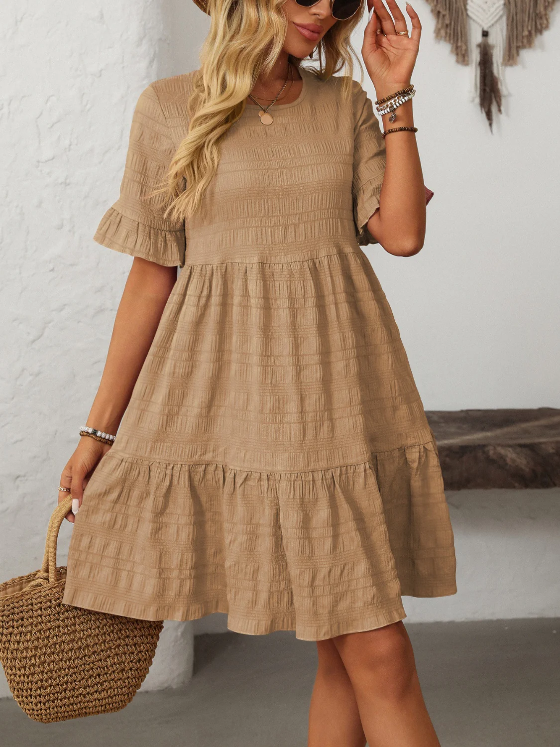 Mandy Ruffled Ruched Round Neck Half Sleeve Dress - Image 12