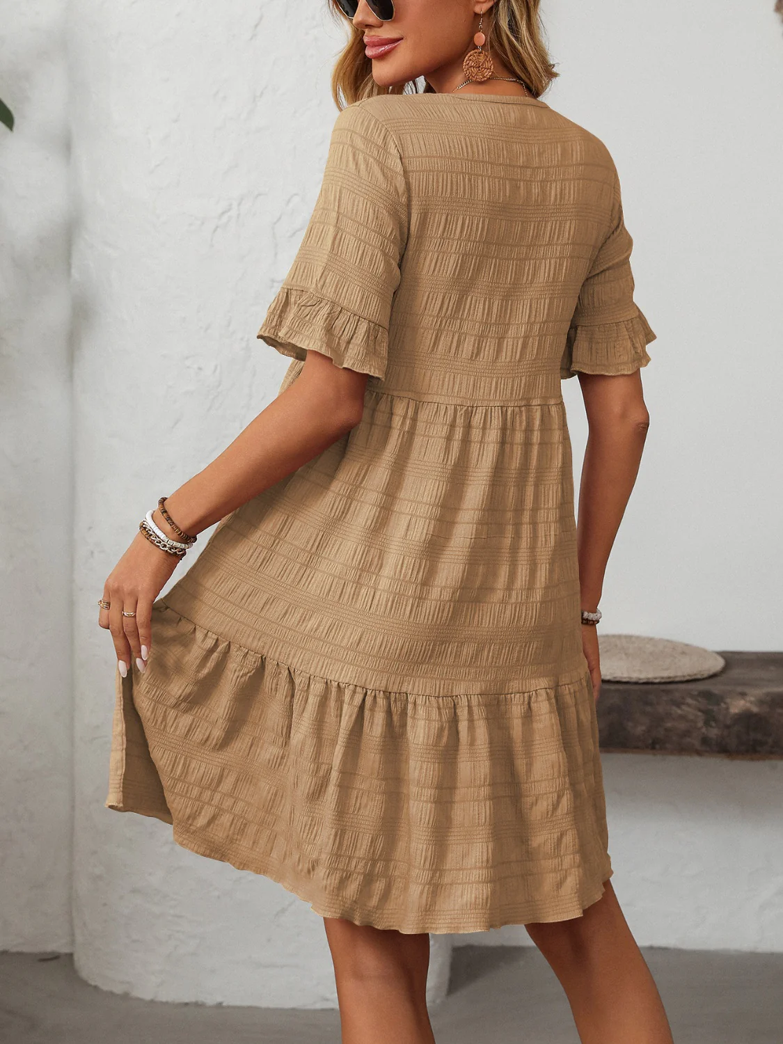 Mandy Ruffled Ruched Round Neck Half Sleeve Dress - Image 16