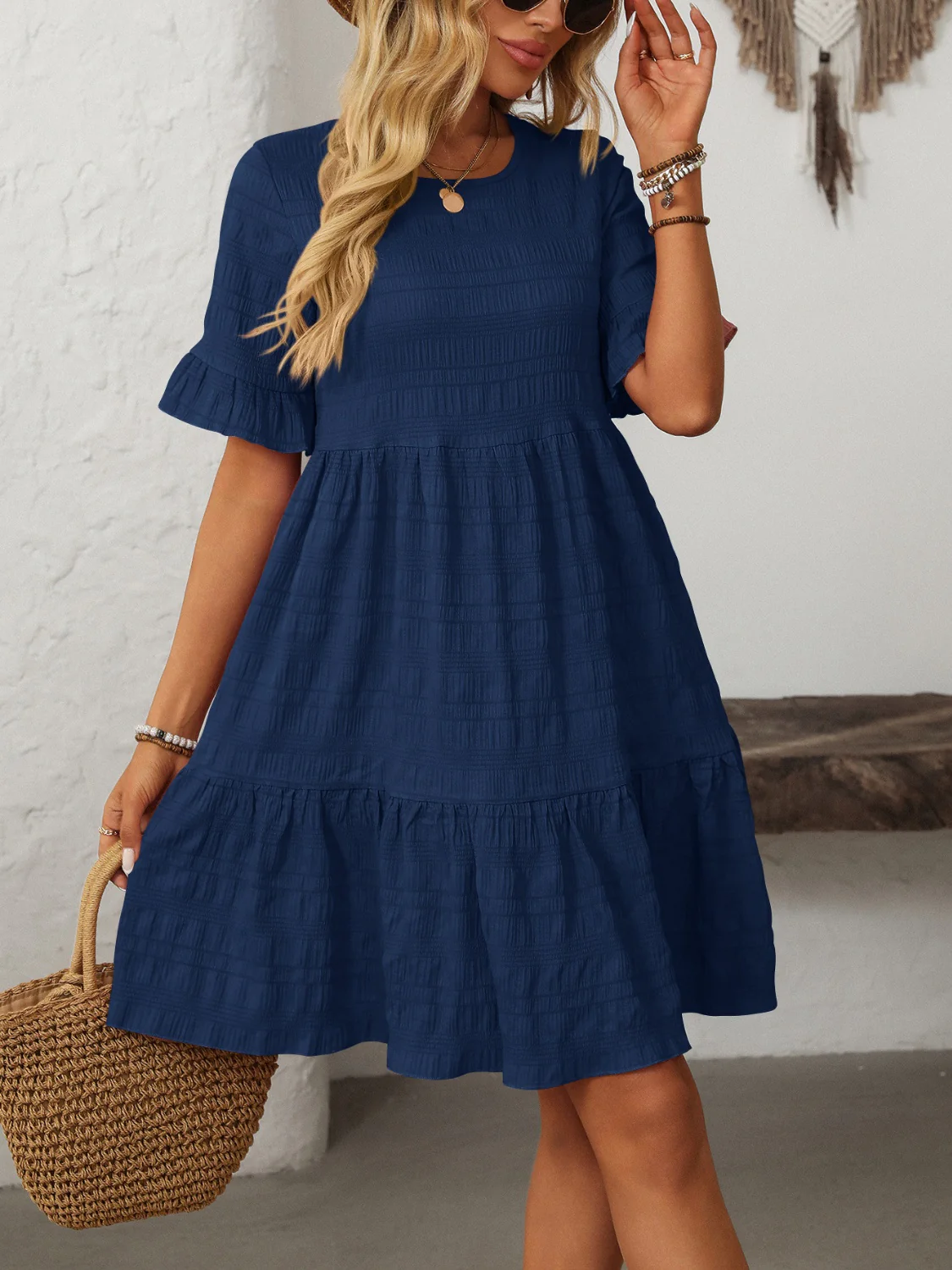 Mandy Ruffled Ruched Round Neck Half Sleeve Dress - Image 19