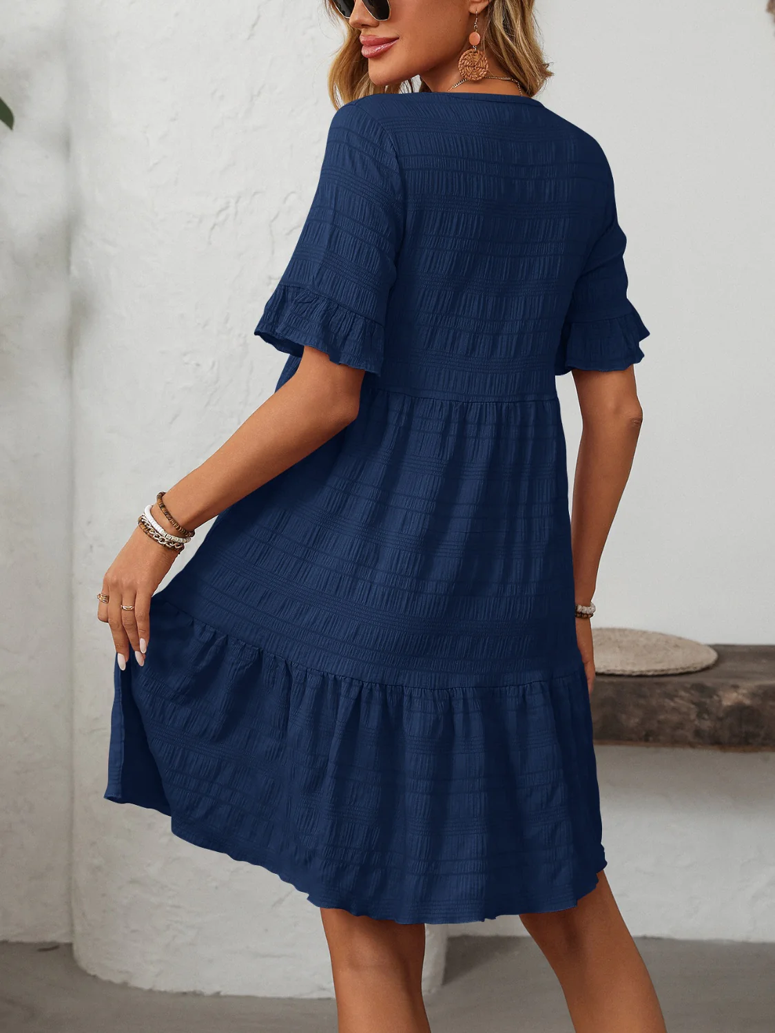 Mandy Ruffled Ruched Round Neck Half Sleeve Dress - Image 20
