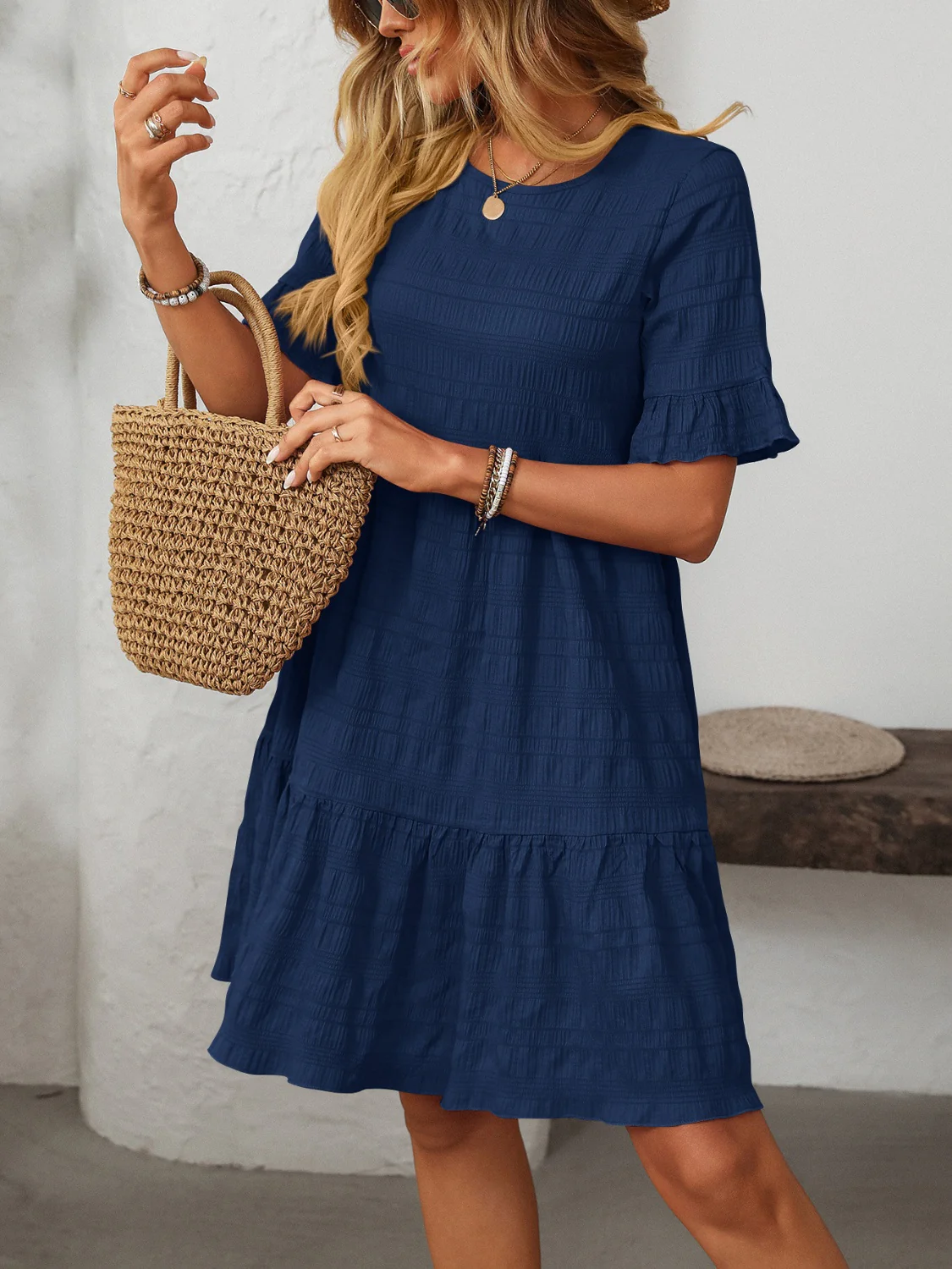 Mandy Ruffled Ruched Round Neck Half Sleeve Dress - Image 21