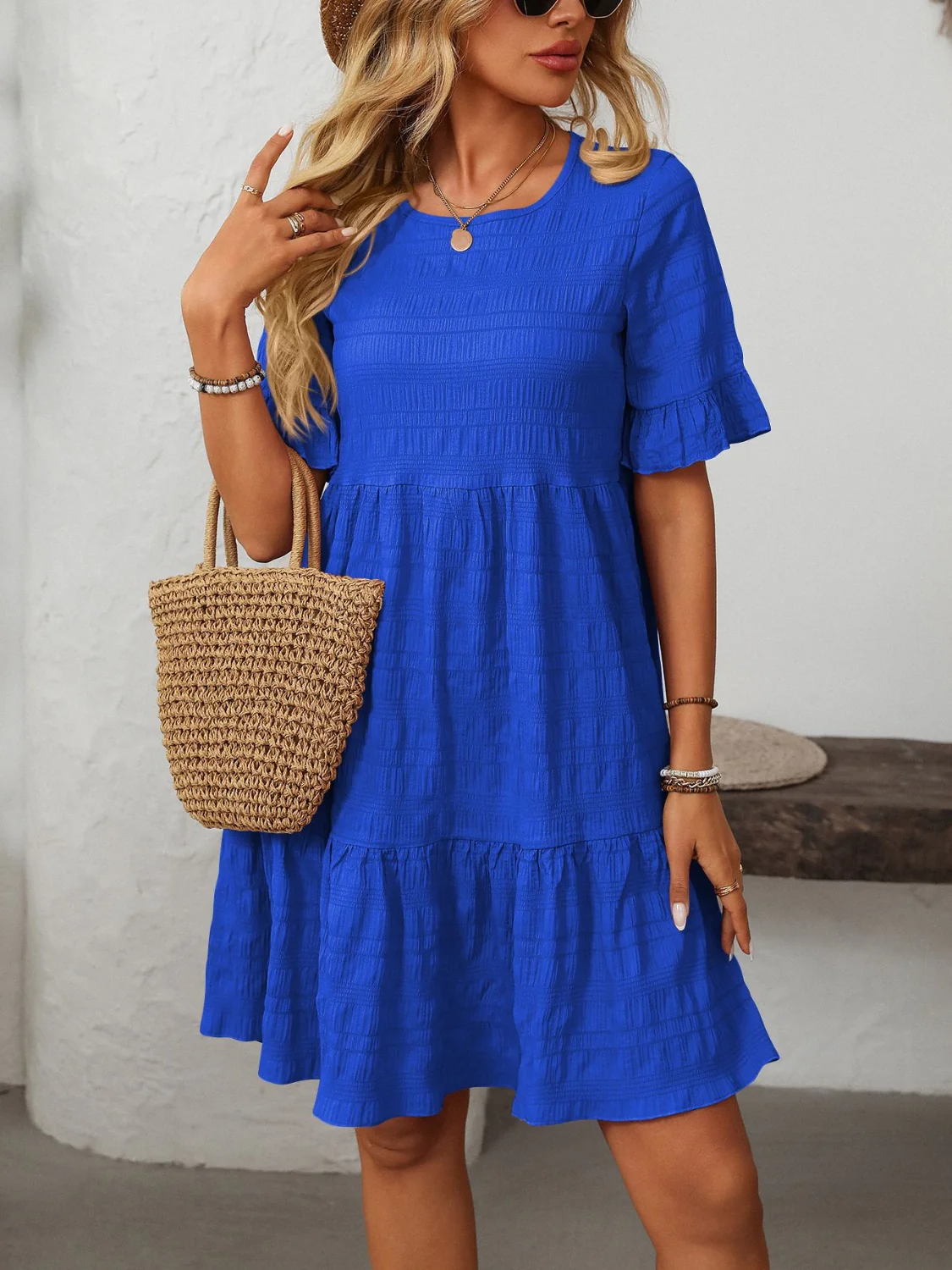 Mandy Ruffled Ruched Round Neck Half Sleeve Dress - Image 22
