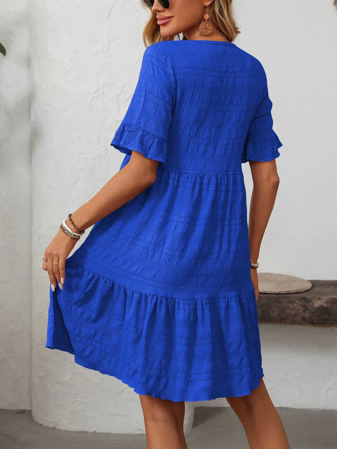 Mandy Ruffled Ruched Round Neck Half Sleeve Dress - Image 24