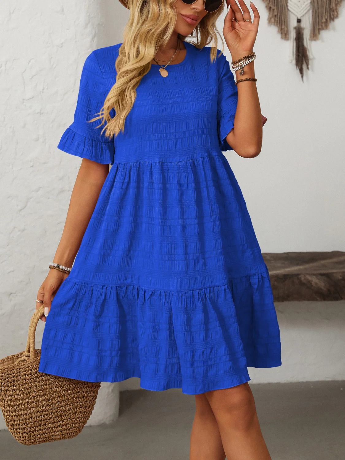 Mandy Ruffled Ruched Round Neck Half Sleeve Dress - Image 25
