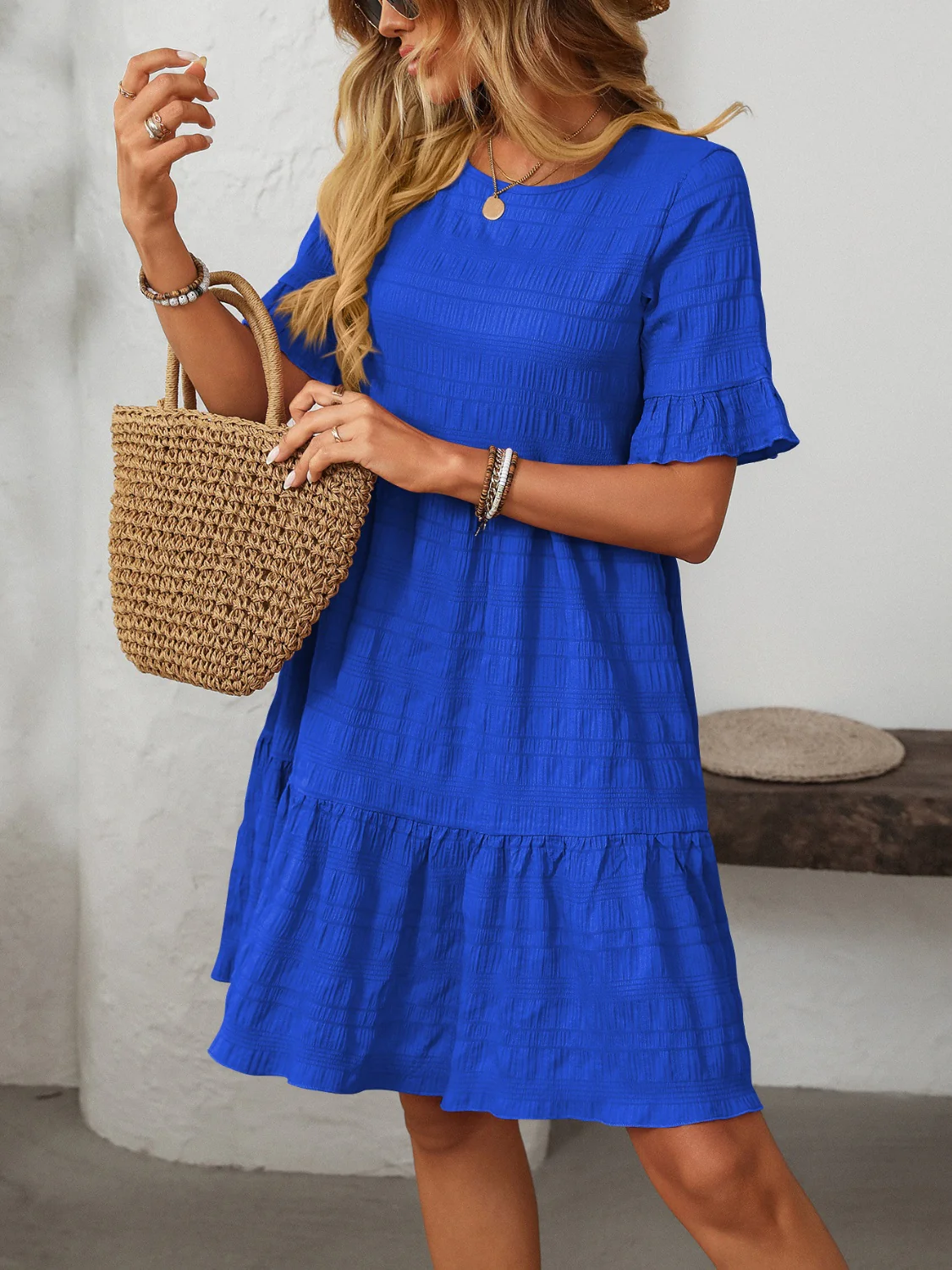 Mandy Ruffled Ruched Round Neck Half Sleeve Dress - Image 26