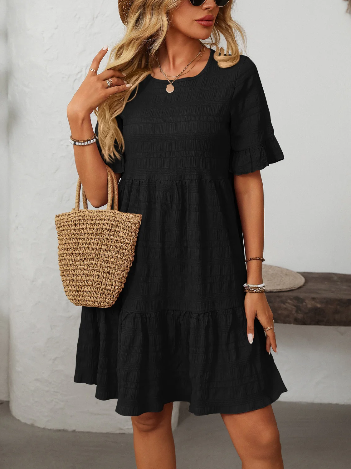 Mandy Ruffled Ruched Round Neck Half Sleeve Dress - Image 7