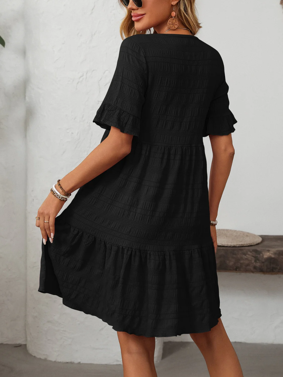 Mandy Ruffled Ruched Round Neck Half Sleeve Dress - Image 9