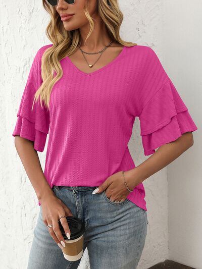 Mandy V-Neck Ruffle Half Sleeve Top - Image 10