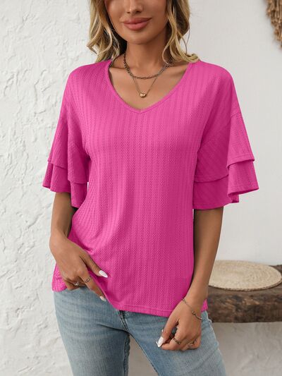 Mandy V-Neck Ruffle Half Sleeve Top - Image 11