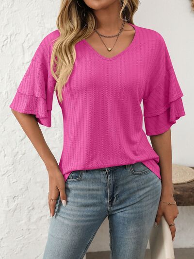 Mandy V-Neck Ruffle Half Sleeve Top - Image 12