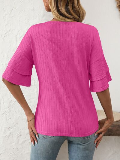 Mandy V-Neck Ruffle Half Sleeve Top - Image 13