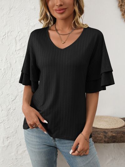 Mandy V-Neck Ruffle Half Sleeve Top - Image 14