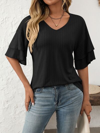 Mandy V-Neck Ruffle Half Sleeve Top - Image 15