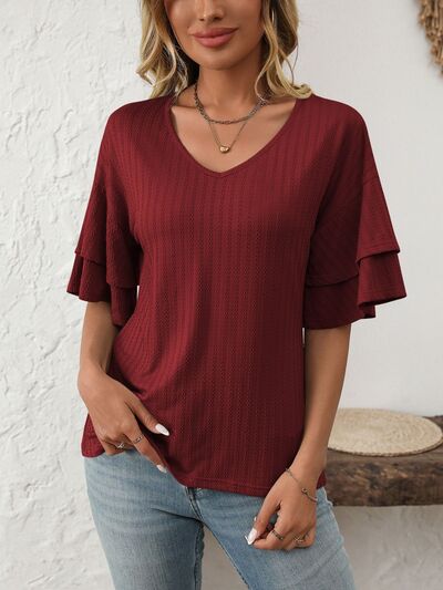 Mandy V-Neck Ruffle Half Sleeve Top - Image 19