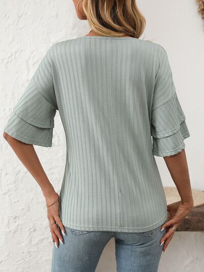 Mandy V-Neck Ruffle Half Sleeve Top - Image 2