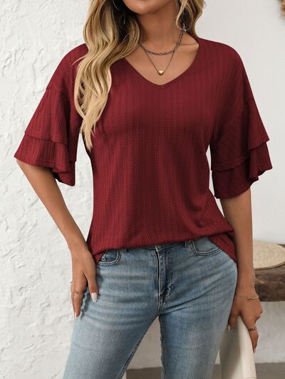 Mandy V-Neck Ruffle Half Sleeve Top - Image 20