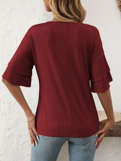 Mandy V-Neck Ruffle Half Sleeve Top - Image 21