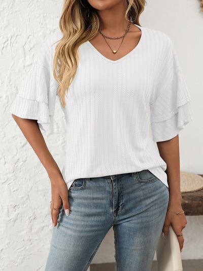 Mandy V-Neck Ruffle Half Sleeve Top - Image 22