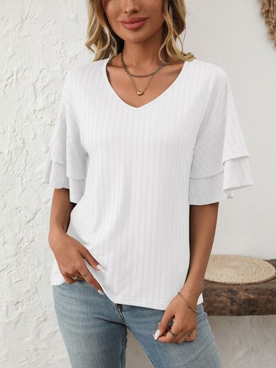 Mandy V-Neck Ruffle Half Sleeve Top - Image 23