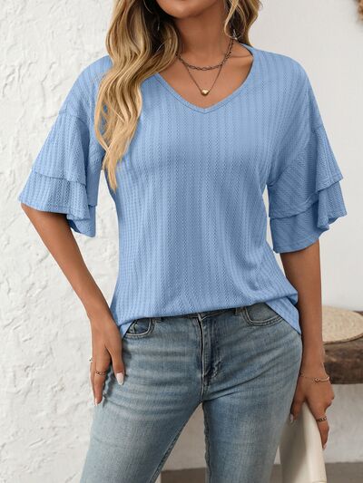 Mandy V-Neck Ruffle Half Sleeve Top - Image 6