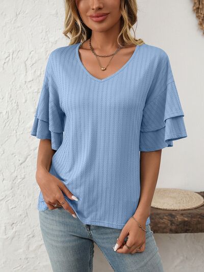 Mandy V-Neck Ruffle Half Sleeve Top - Image 7