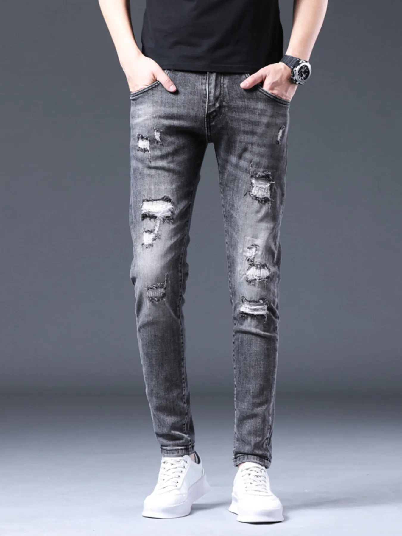 Men's Distressed Slim Fit Ripped Jeans - Image 4